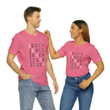 JESUS NEVER FAILS - Unisex Jersey Short Sleeve Tee