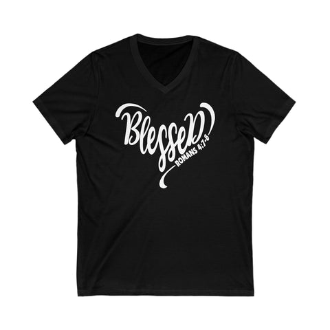 BLESSED - Unisex Jersey Short Sleeve V-Neck Tee